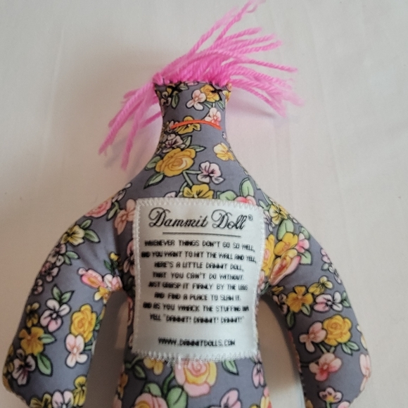 DAMMIT DOLL  12” Plush Toy Stress Reliever Grey and Pink Floral Design Print - Picture 3 of 4